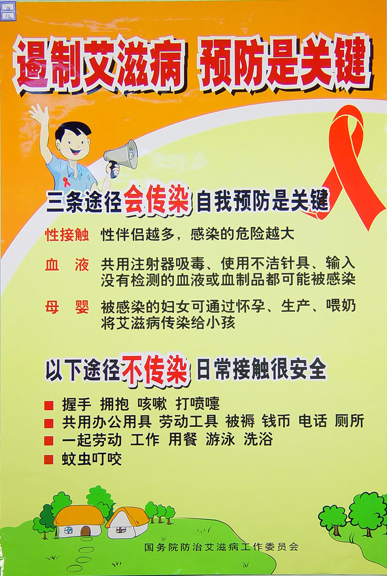 中国健康教育网-宣传画/海报-遏制艾滋病,预防是关键